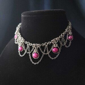 Pink and silver princess choker necklace